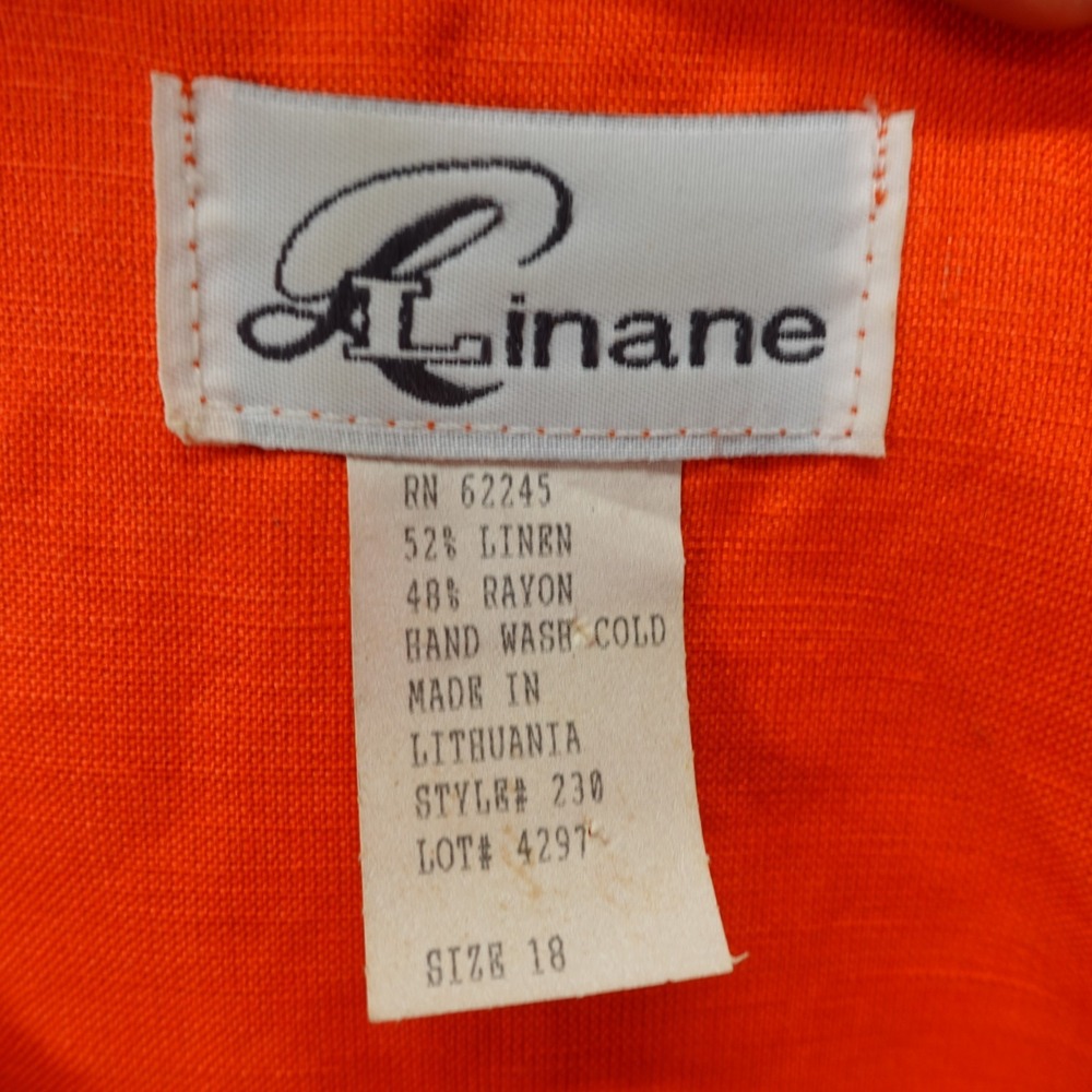 Vintage European Linen Shift Dress Womens XL 18 Burnt Orange Button Front LINANE - Picture 3 of 15